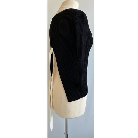 Maje Meely Black Ribbed White Open Back Tie Crewneck Sweater Pullover sz 3, US L - Picture 3 of 9